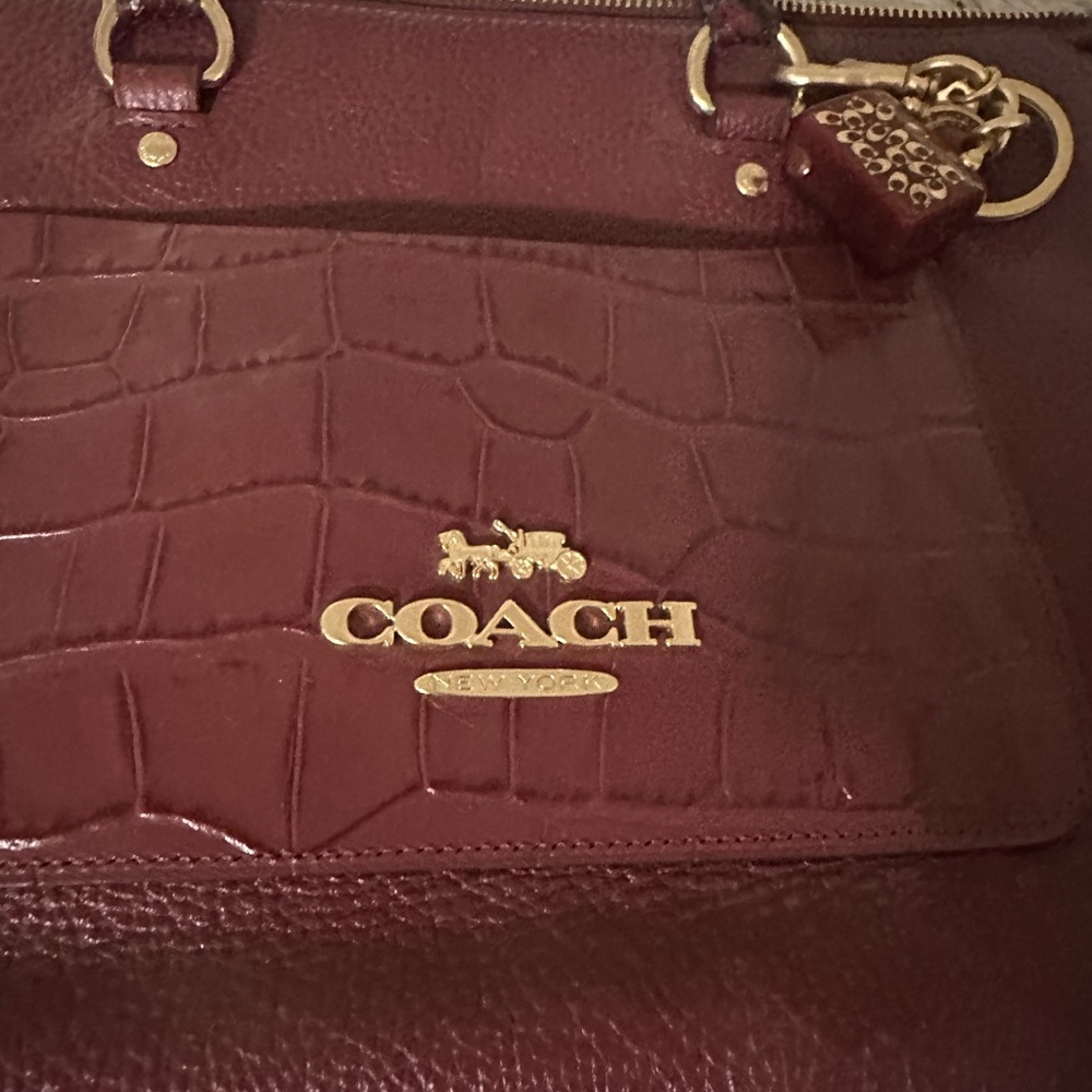 Coach Deep Red Leather Satchel purse and wallet.2 items